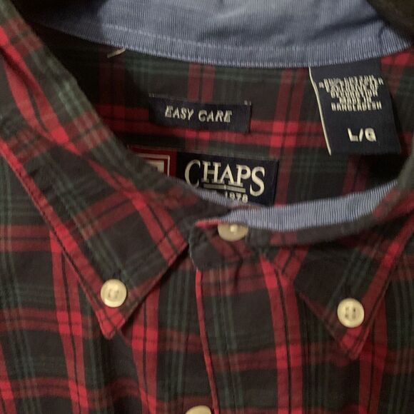 CHAPS Men's Long Sleeve Button Down Shirt L Red Green Blue Plaid Cotton Blend - Picture 2 of 6